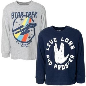 Star Trek Little Boys 2 Pack Long Sleeve T-Shirts Size 6 Gray/Blue Live Long Set